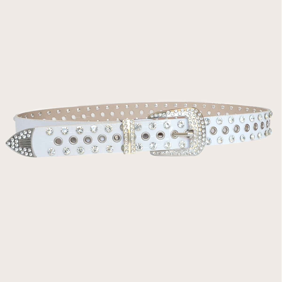 

Rhinestone Decor Belt, White