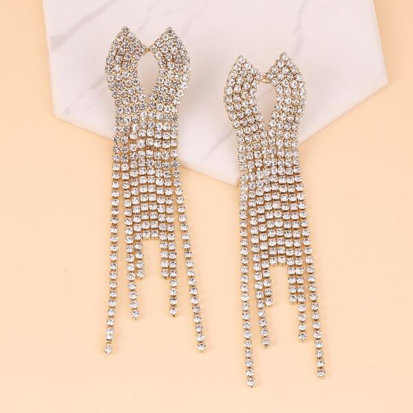

Rhinestone Tassel Earrings, Gold