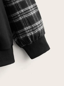 SHEIN EZwear Áo nỉ dáng rộng kẻ caro có túi hai bên, dây rút, thích hợp cho mùa Thu/Đông. - màu đen - Xem 3