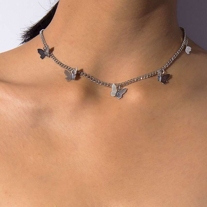 

Butterfly Decor Chain Necklace, Silver