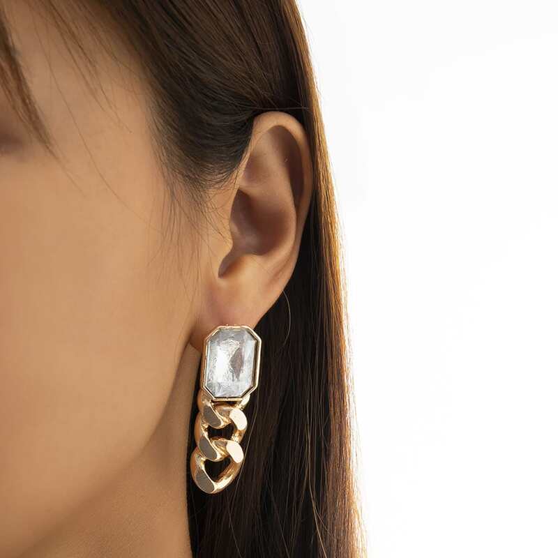 

Rhinestone Decor Earrings, Gold