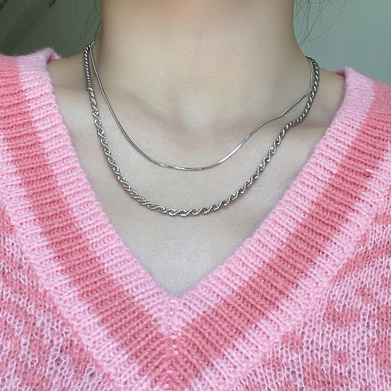 

2pcs Minimalist Chain Necklace, Silver