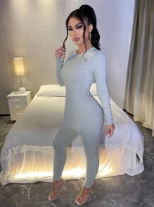 SHEIN SXY Split Hem Form Fitted Tee and Leggings Set - Light Grey - View 1