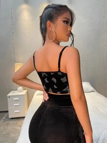 SHEIN SXY Top de tirantes con mariposa con diseño de cadena - Negro - Ver 2