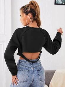 SHEIN Pullover de espalda con abertura súper corto sin sujetador - Negro - Ver 2