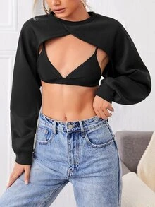 SHEIN Pullover de espalda con abertura súper corto sin sujetador - Negro - Ver 5