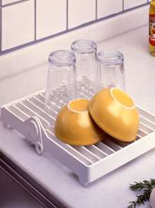 1pc Solid Color Drain Rack - White - View 2