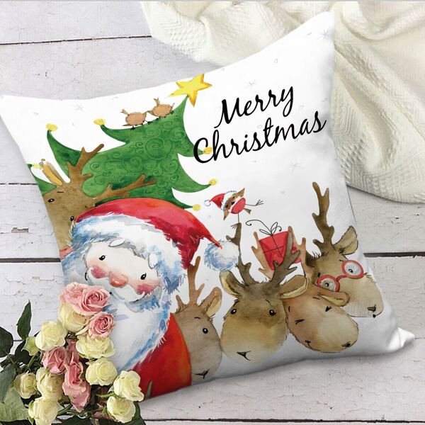 

Christmas Santa Print Cushion Cover Without Filler, Multicolor