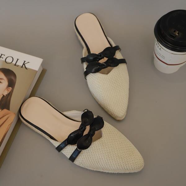 

Bow Decor Flat Mules, Beige