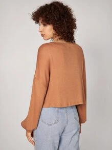 SHEIN Camiseta unicolor de hombros caídos - Naranja Quemada - Ver 2