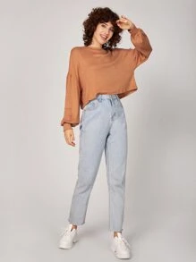 SHEIN Camiseta unicolor de hombros caídos - Naranja Quemada - Ver 3