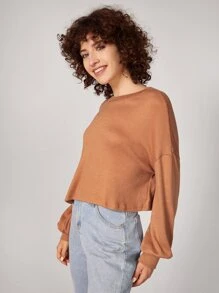 SHEIN Camiseta unicolor de hombros caídos - Naranja Quemada - Ver 4