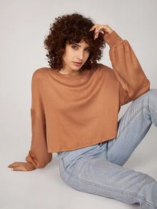 SHEIN Camiseta unicolor de hombros caídos - Naranja Quemada - Ver 5