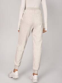 SHEIN EZwear 腰部抽繩接縫細節衛褲 - 米色 - 查看 2
