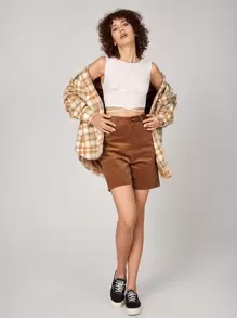 SHEIN EZwear Plaid Print Drop Shoulder Flap Pocket Overcoat - Multicolor - View 3