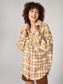 SHEIN EZwear Plaid Print Drop Shoulder Flap Pocket Overcoat - Multicolor - View 4