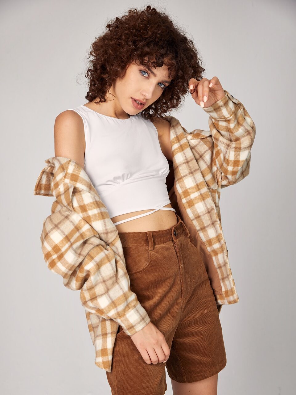 Plaid Print Drop Shoulder Flap Pocket Overcoat