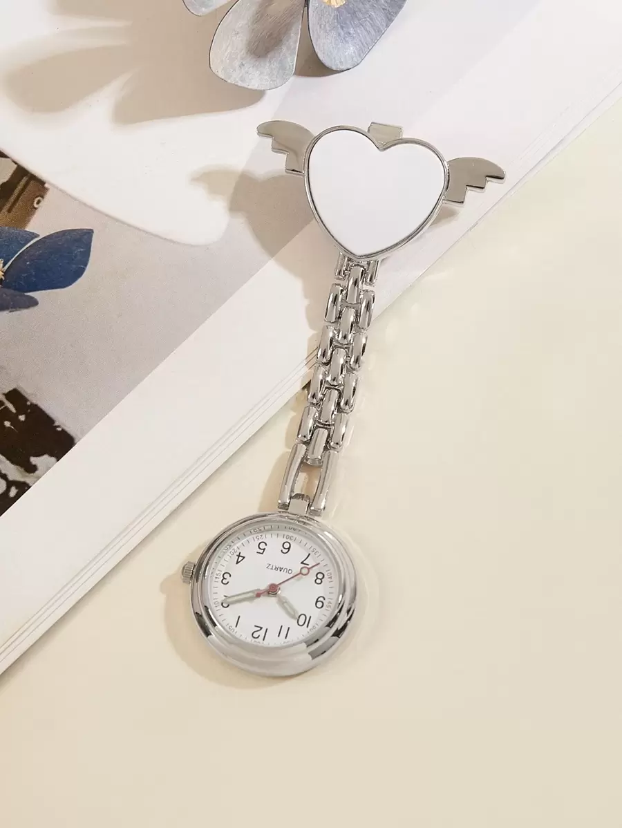 Heart Nurse Quartz Watch Brooch - White - View 1
