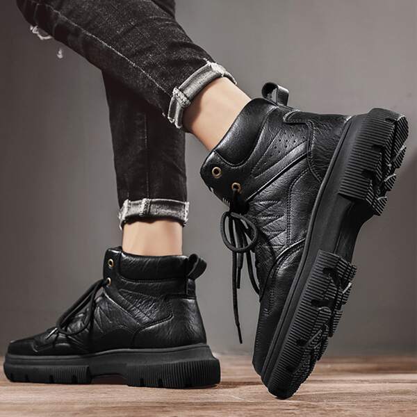 

Men Lace-up Front Combat Boots, Black