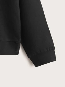 Niñas Pullover botón cuarto ribete en contraste de hombros caídos - Negro - Ver 4