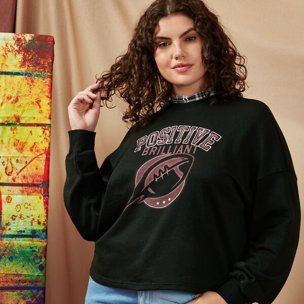 

Plus Letter & Graphic Print Pullover, Black