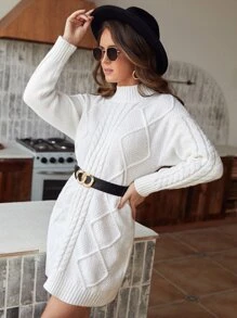 SHEIN Frenchy Của phụ nữ Màu thuần Áo cao cổ Đầm Áo len Không có thắt lưng - Màu be - Xem 1