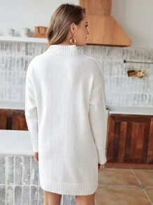 SHEIN Frenchy Của phụ nữ Màu thuần Áo cao cổ Đầm Áo len Không có thắt lưng - Màu be - Xem 4