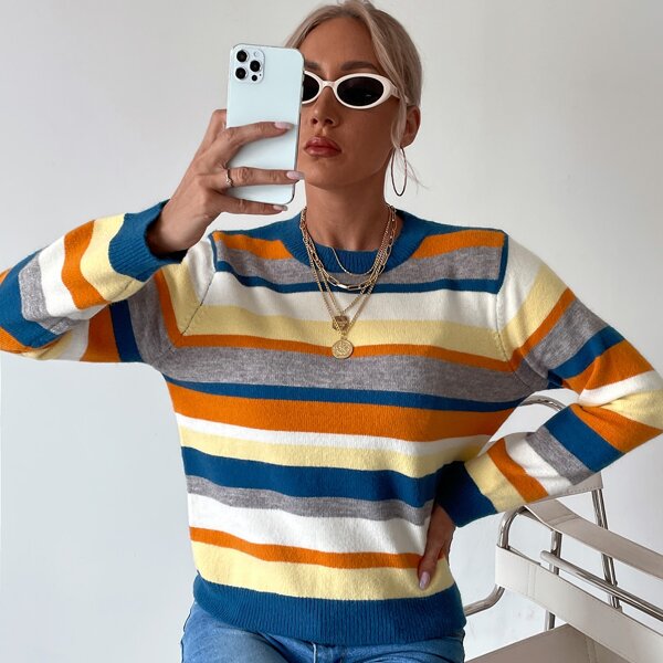 

Striped Mock Neck Sweater, Multicolor