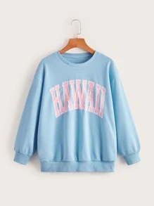 SHEIN Teen Girls Letter Graphic Drop Shoulder Sweatshirt - Baby Blue - View 1