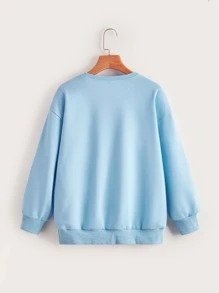 SHEIN Teen Girls Letter Graphic Drop Shoulder Sweatshirt - Baby Blue - View 2