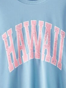 SHEIN Teen Girls Letter Graphic Drop Shoulder Sweatshirt - Baby Blue - View 4