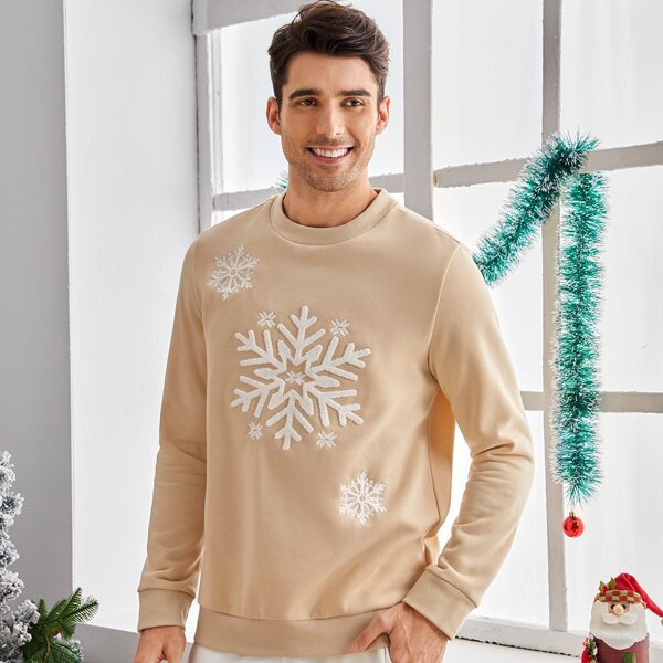 

Men Christmas Print Sweatshirt, Apricot