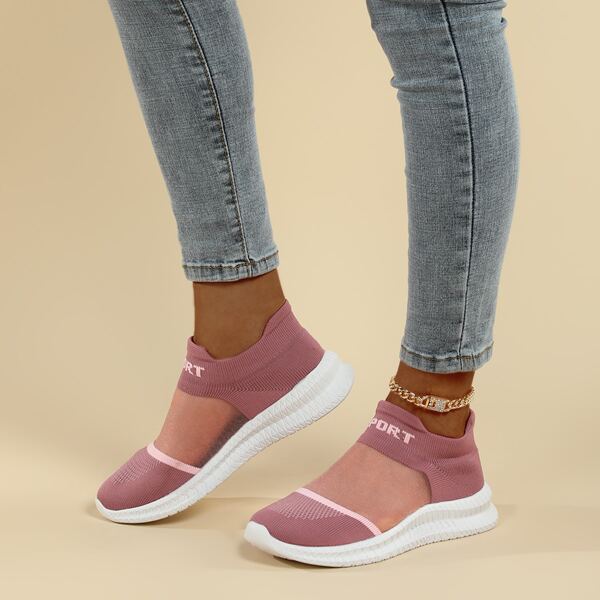 

Letter Graphic Slip On Breathable Running Shoes, Pink