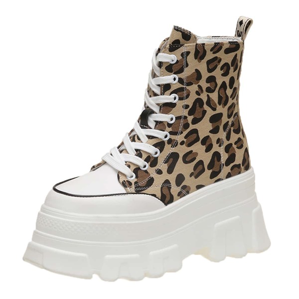 

Leopard Graphic Lace-up Front Chunky Sneakers, Brown