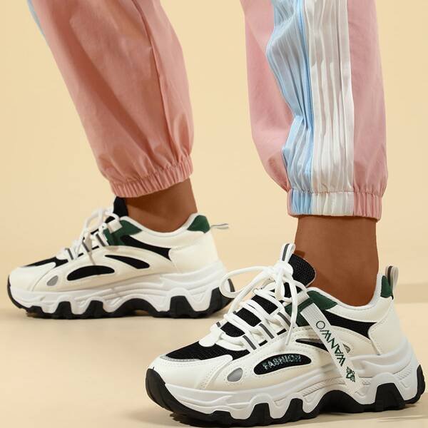 

Colorblock Lace-up Front Chunky Sneakers, White