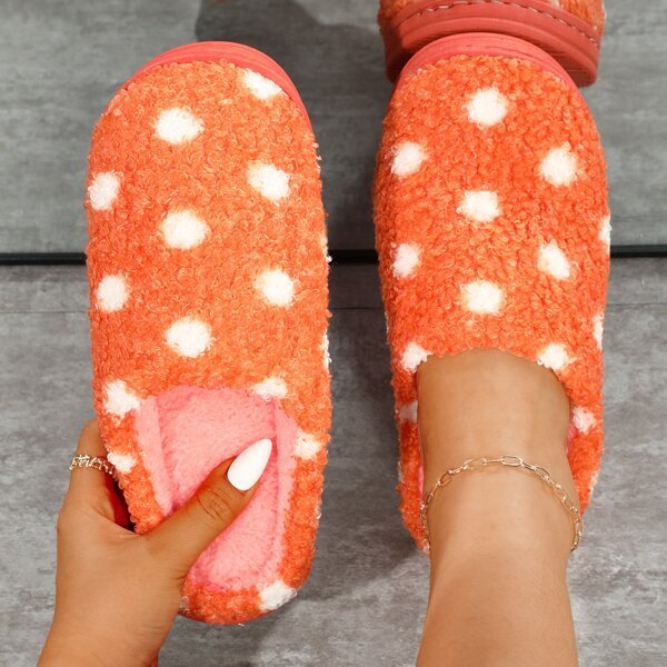

Polka Dot Fluffy Slippers, Orange