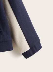 SHEIN Boys Contrast Panel Flap Detail Overcoat - Navy Blue - View 3