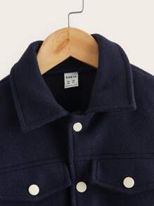 SHEIN Boys Contrast Panel Flap Detail Overcoat - Navy Blue - View 4