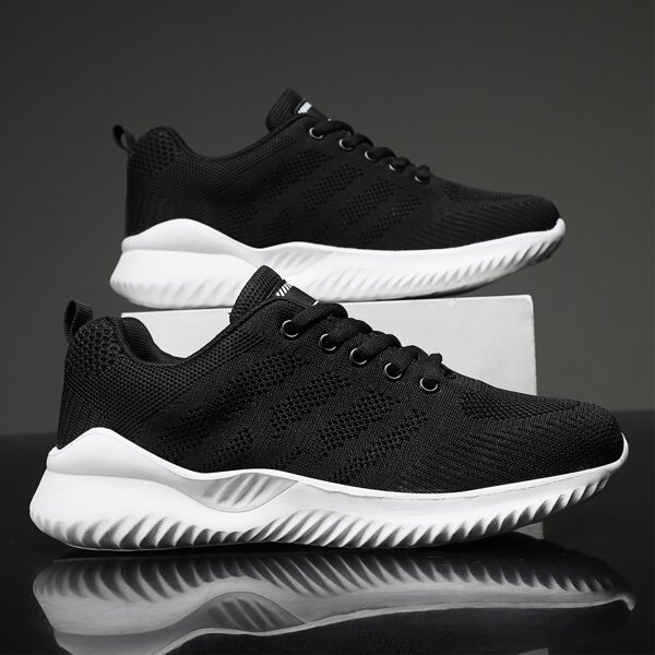 

Two Tone Lace-up Front Running Shoes, Black