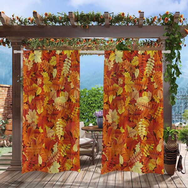 

1pc Leaf Print Outdoor Waterproof Curtain, Multicolor