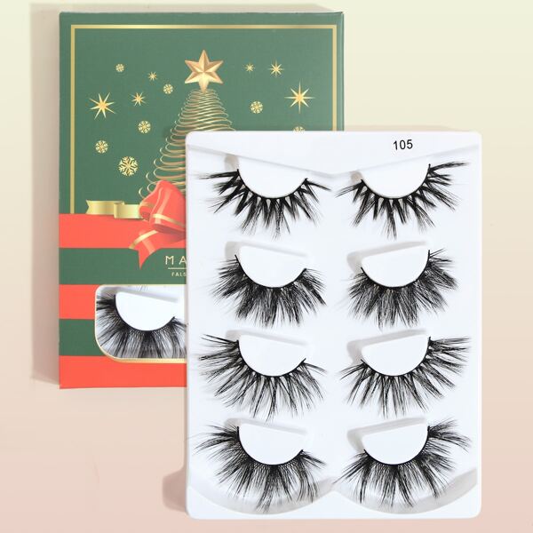 

4pairs Christmas False Eyelashes, Black