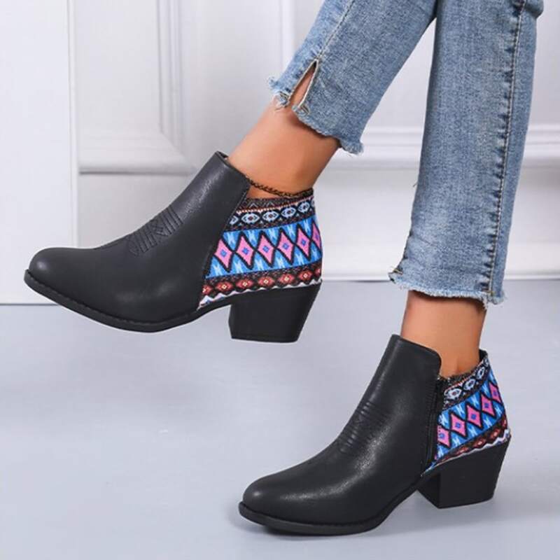 

Geo Graphic Side Zip Boots, Black