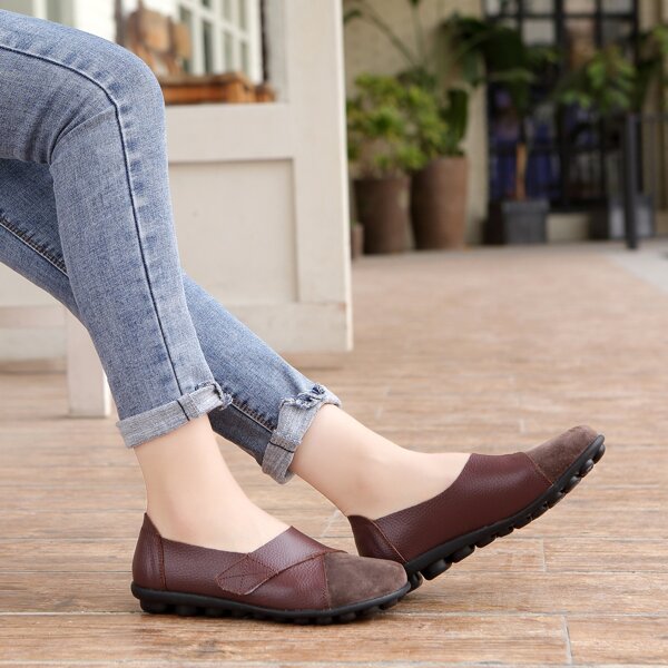 

Minimalist Velcro Strap Flats, Brown