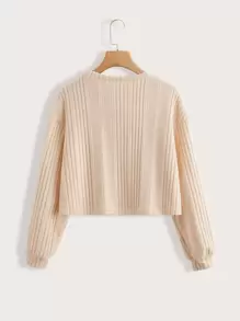 SHEIN Leap Crew Casual Long Sleeve Striped Knit Drop Shoulder T-Shirt For Teenage Girls - Apricot - View 2