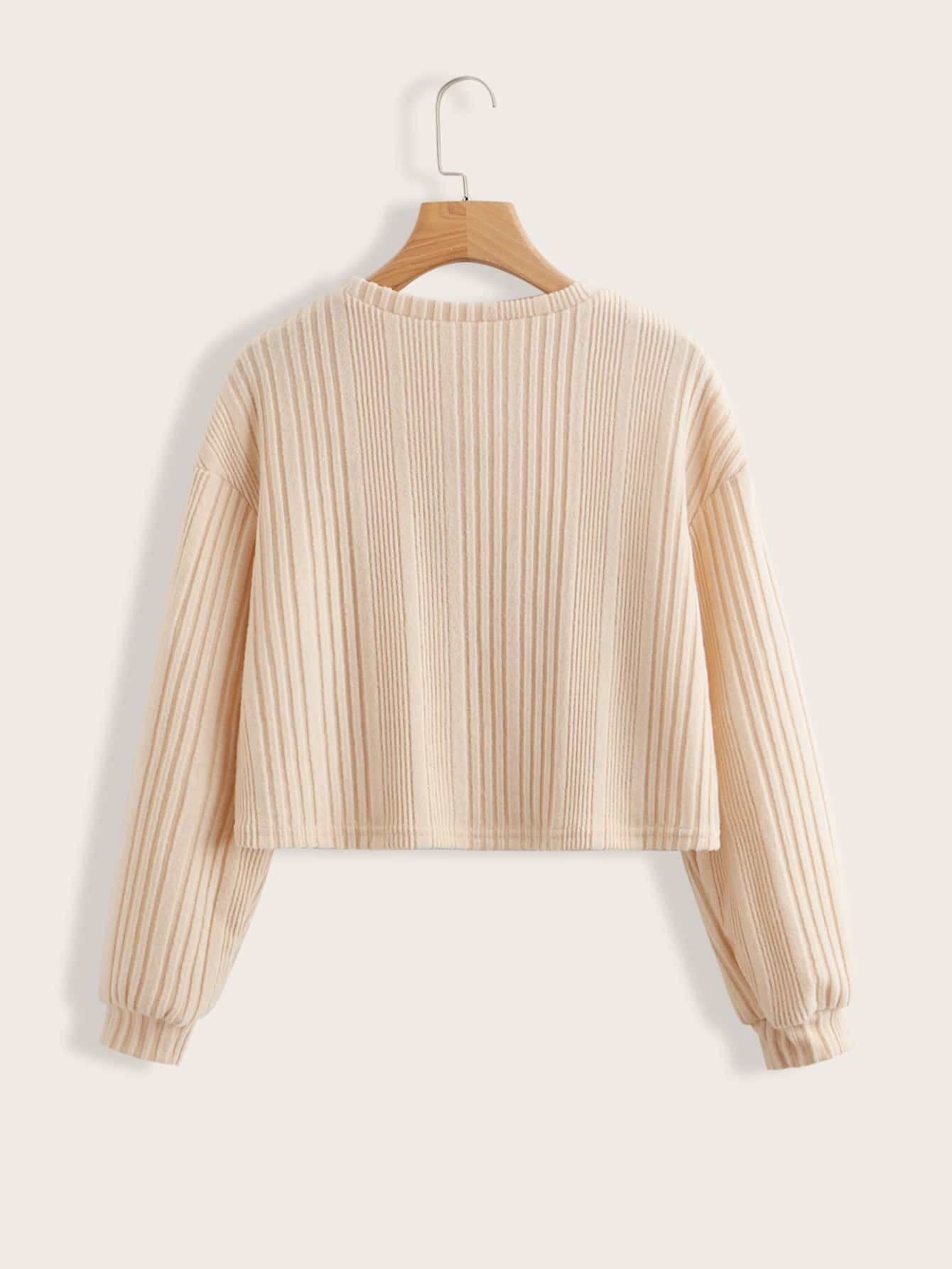 Casual Long Sleeve Striped Knit Drop Shoulder T-Shirt For Teen Girls