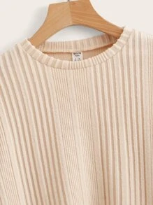 SHEIN Leap Crew Casual Long Sleeve Striped Knit Drop Shoulder T-Shirt For Teenage Girls - Apricot - View 3