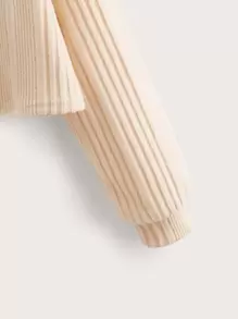 SHEIN Leap Crew Casual Long Sleeve Striped Knit Drop Shoulder T-Shirt For Teenage Girls - Apricot - View 4