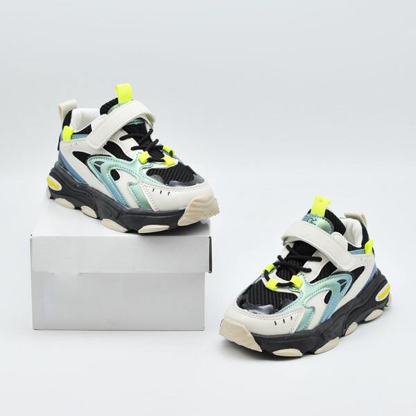 

Kids Colorblock Lace-up Front Hollow Out Sneakers, Dark green