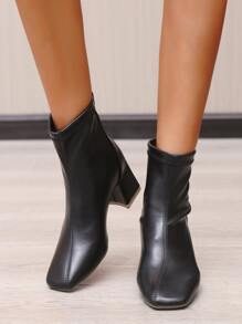 Botas con cremallera trasera con tacón grueso - Negro - Ver 2