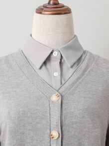 1入組女式淺灰色雪紡半襯衫風格時尚假領尖領日常穿著 - 淺灰色 - 查看 2